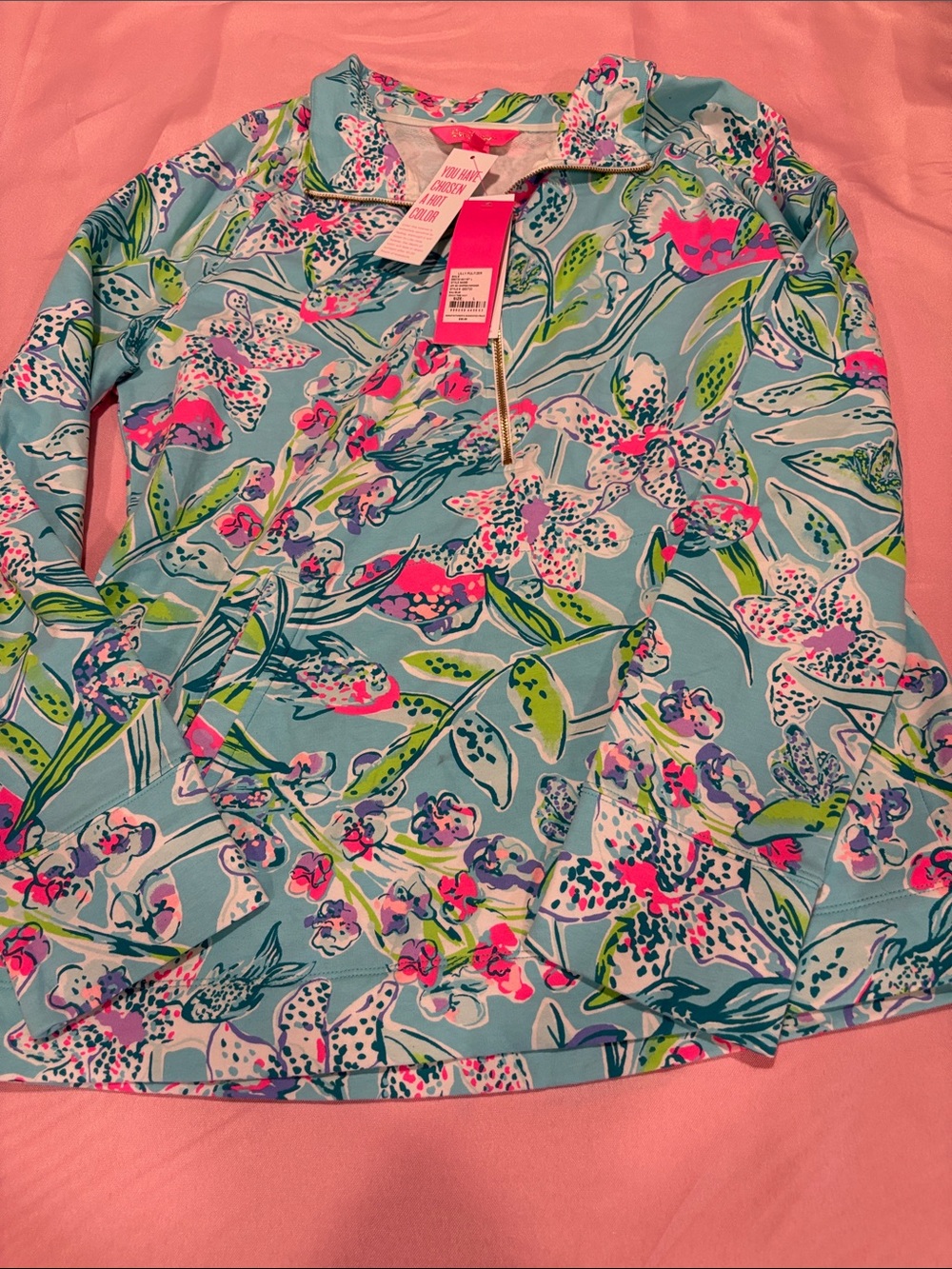 Lilly Pulitzer NWT Skipper Popover L Sway This Way UPF 50+ Floral Half Zip